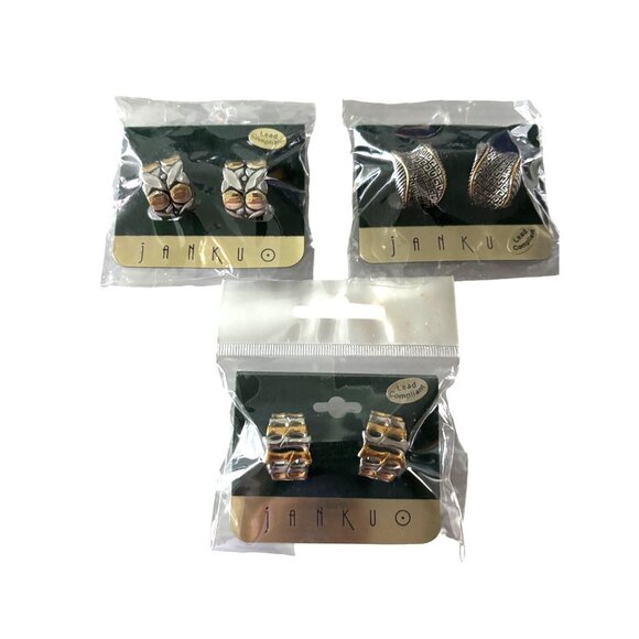 Janku Clip-On Earrings Set of 3 – Silver & Gold-Tone, Lead Compliant - Picture 5 of 9